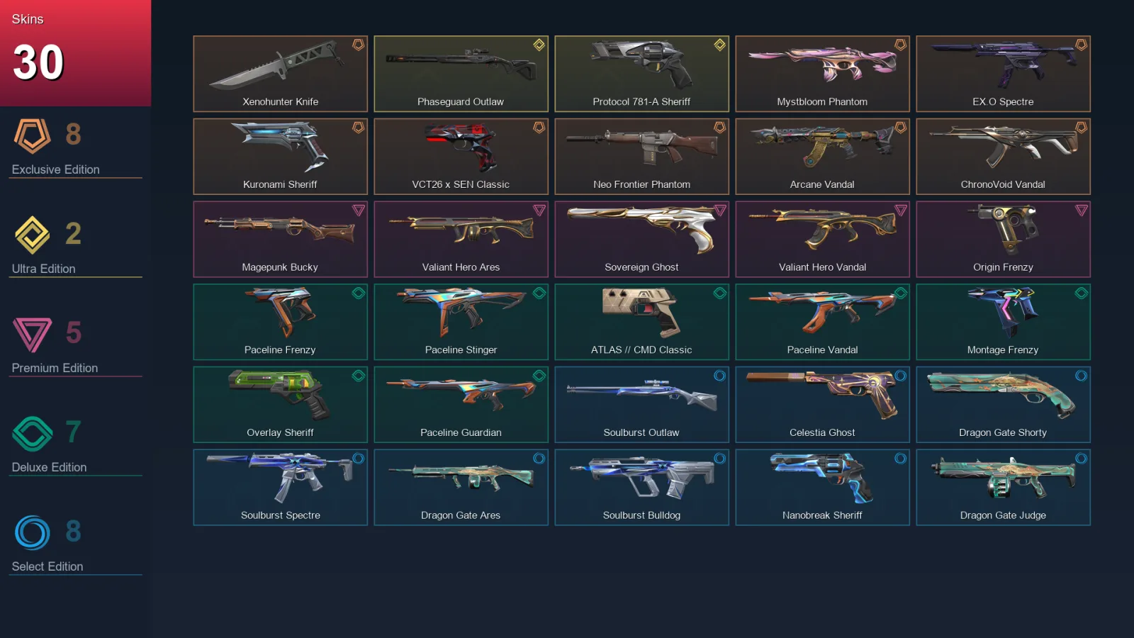 EU | Lv155 | Unranked | 30 Skin | 29 Agent | 64 Buddy