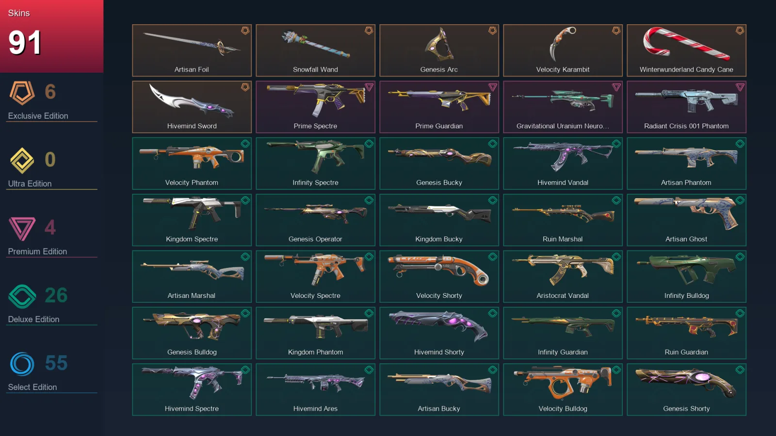 BR | Lv134 | Unranked | 91 Skin | 25 Agent | 103 Buddy