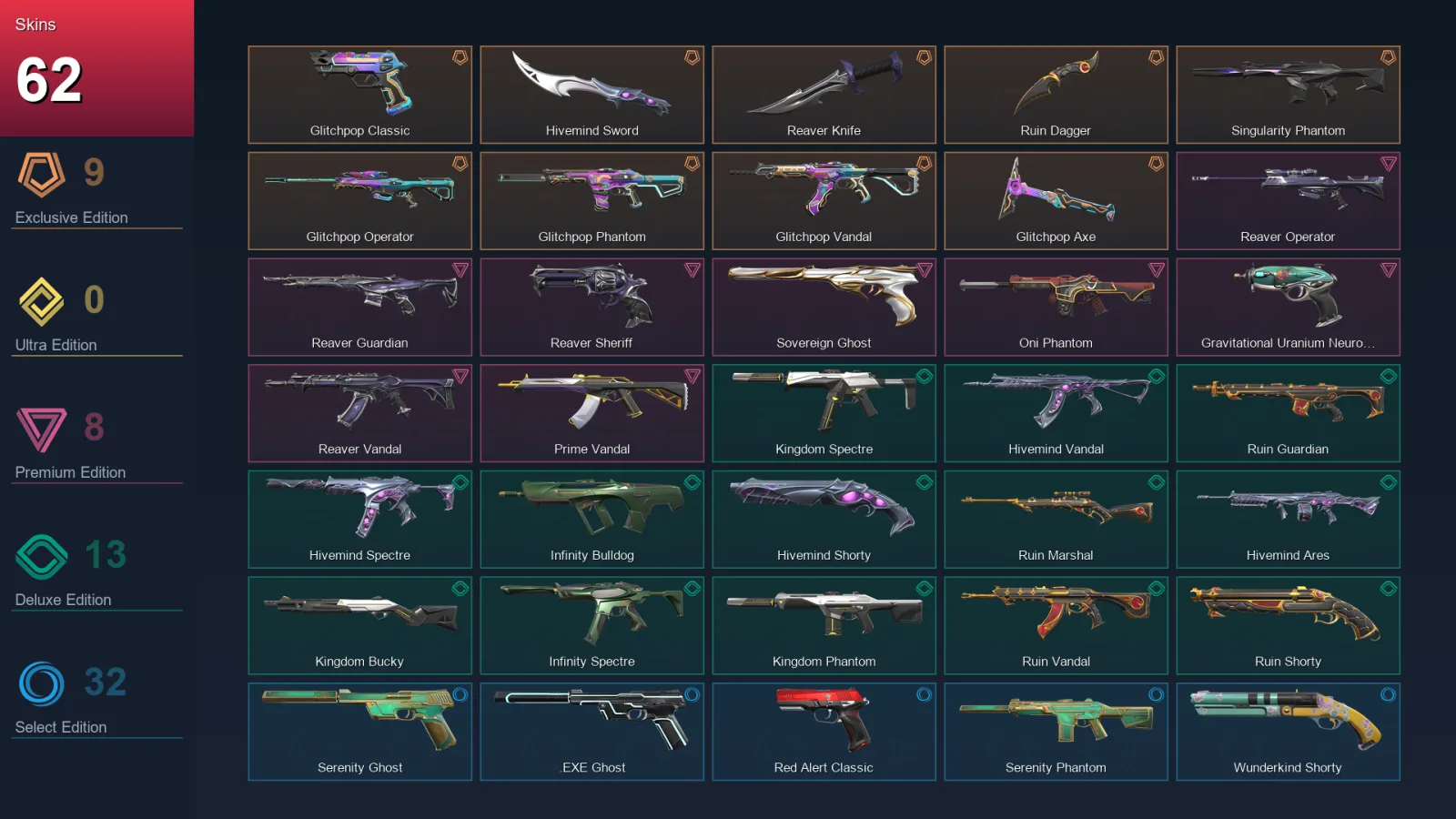 NA | Lv89 | Unranked | 62 Skin | 17 Agent | 64 Buddy