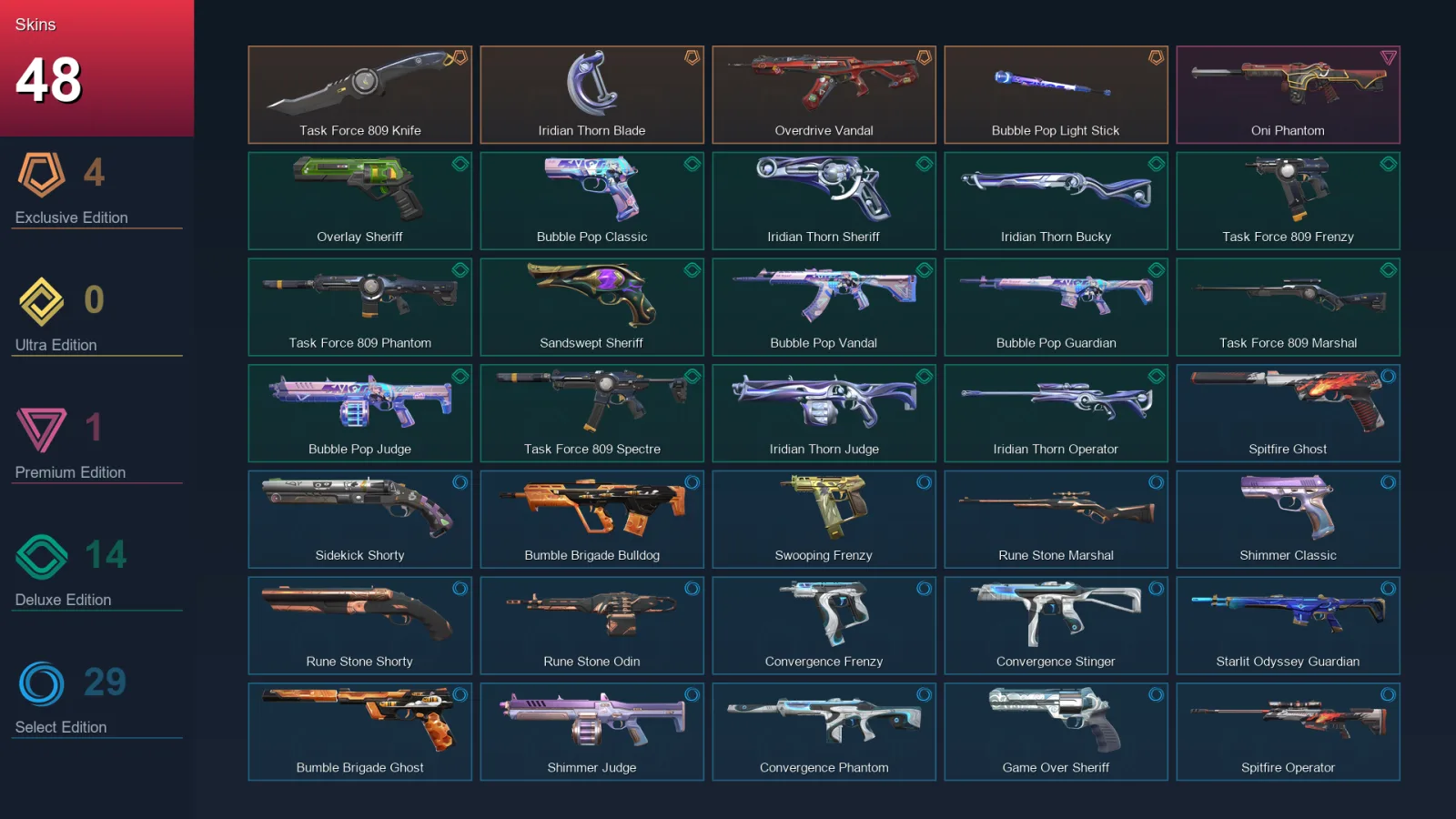 AP | Lv186 | Unranked | 48 Skin | 27 Agent | 90 Buddy