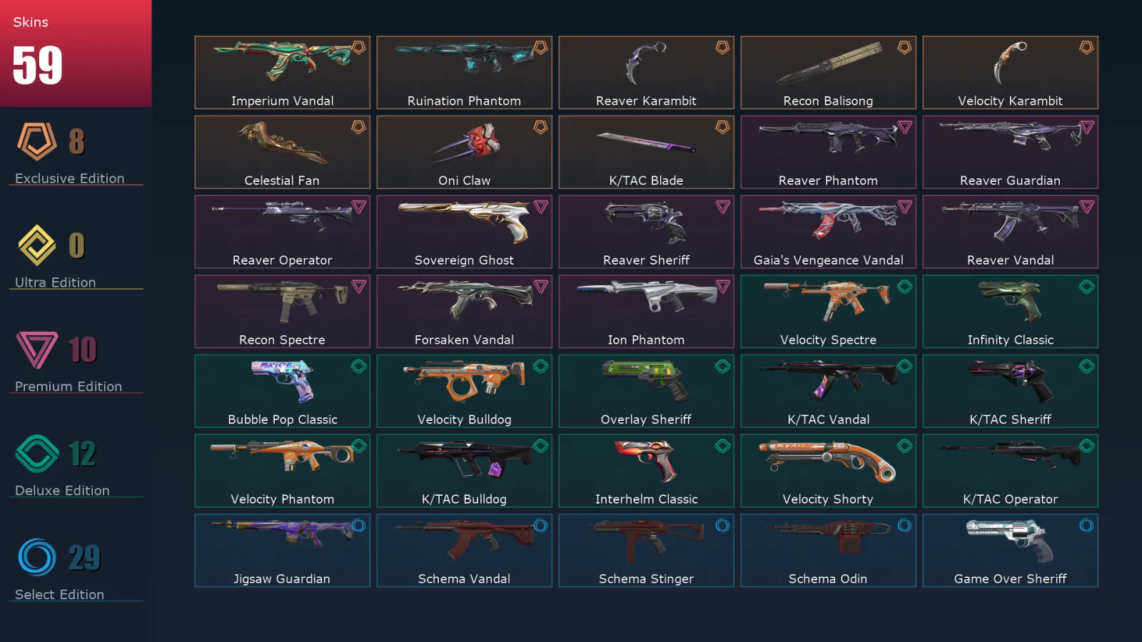 [Valorant] | EU | Level 334 | Diamond 2 | 29 Agents | 59 Skins