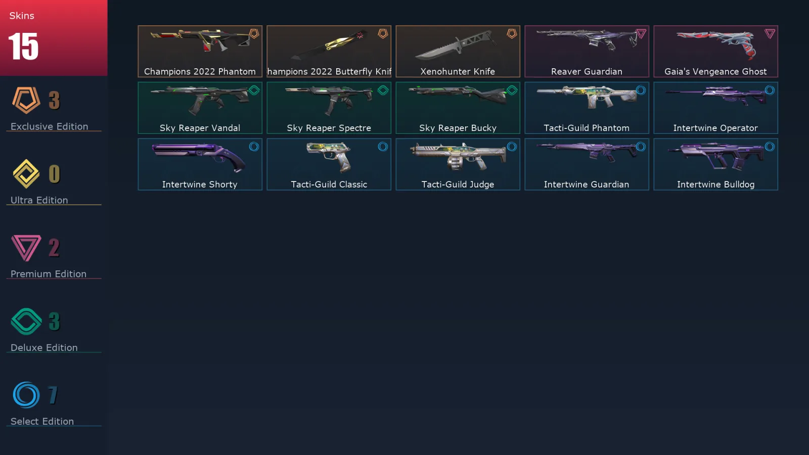 [Valorant] | EU | Level 22 | Silver 2 | 8 Agents | 15 Skins