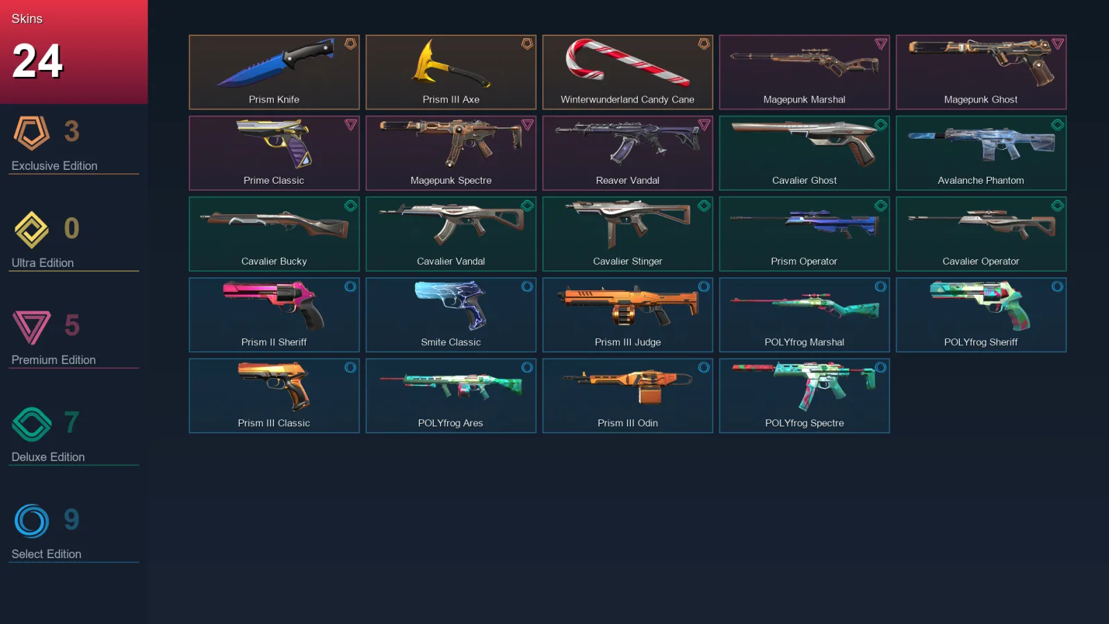 EU | Lv10 | Unranked | 24 Skin | 10 Agent | 15 Buddy &mdash; Valorant account with Vandal skin