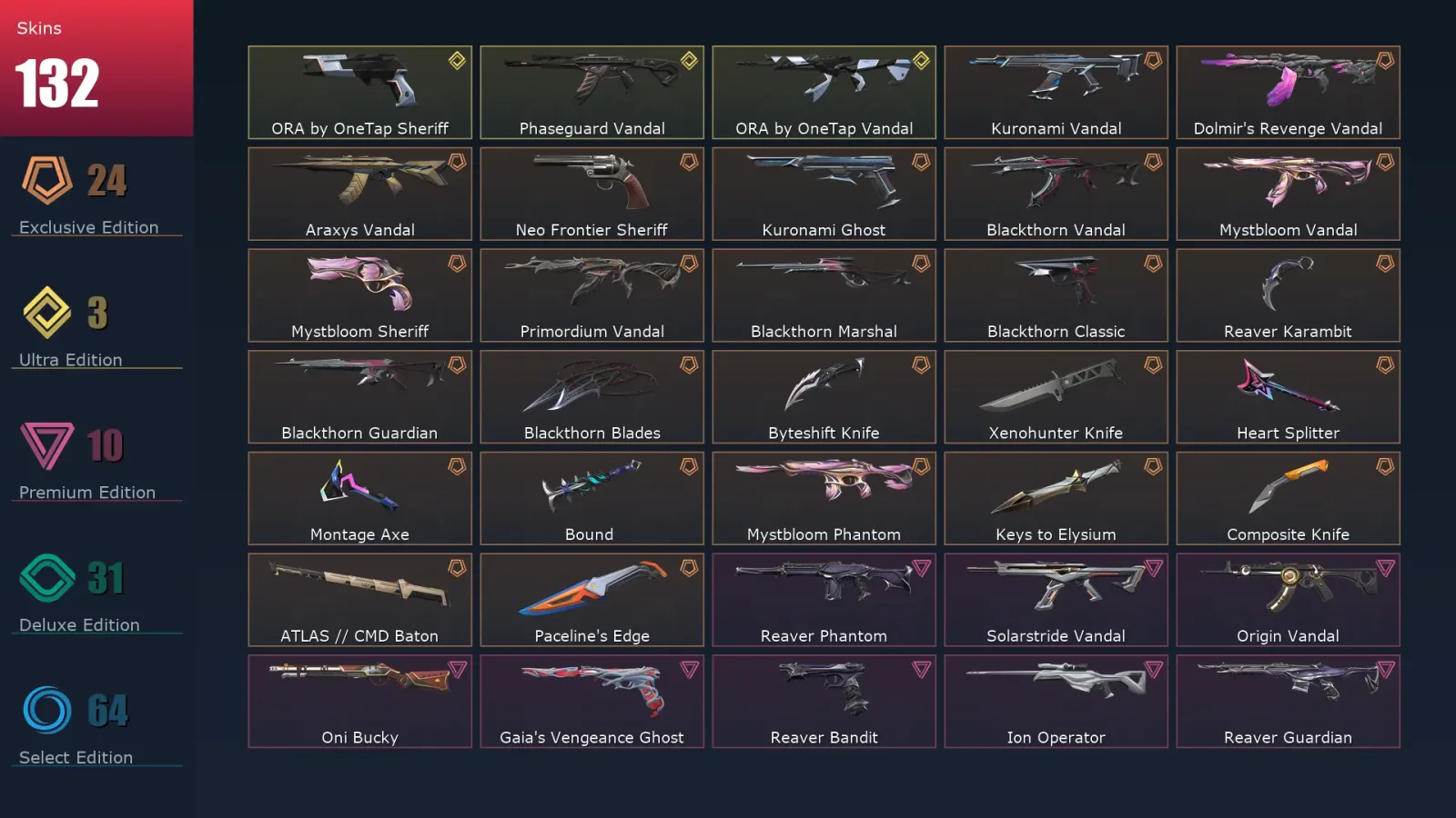 [Valorant] | EU | Level 200 | Silver 1 | 29 Agents | 132 Skins — Bound Classic