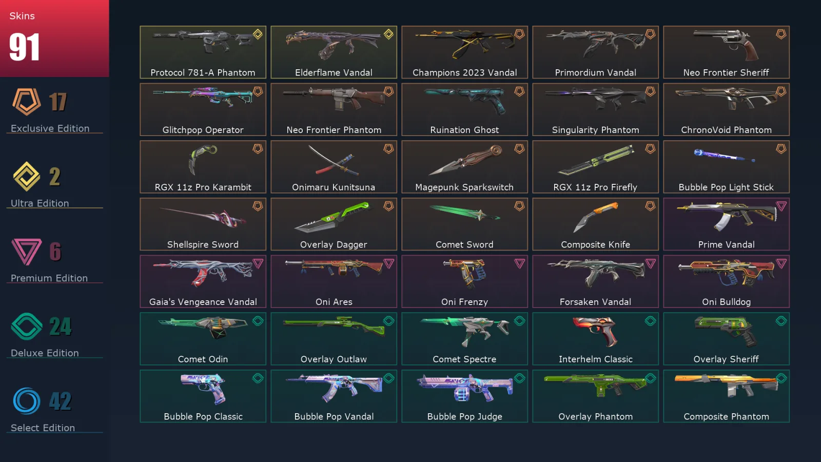 [Valorant] | EU | Level 239 | 29 Agents | 91 Skins