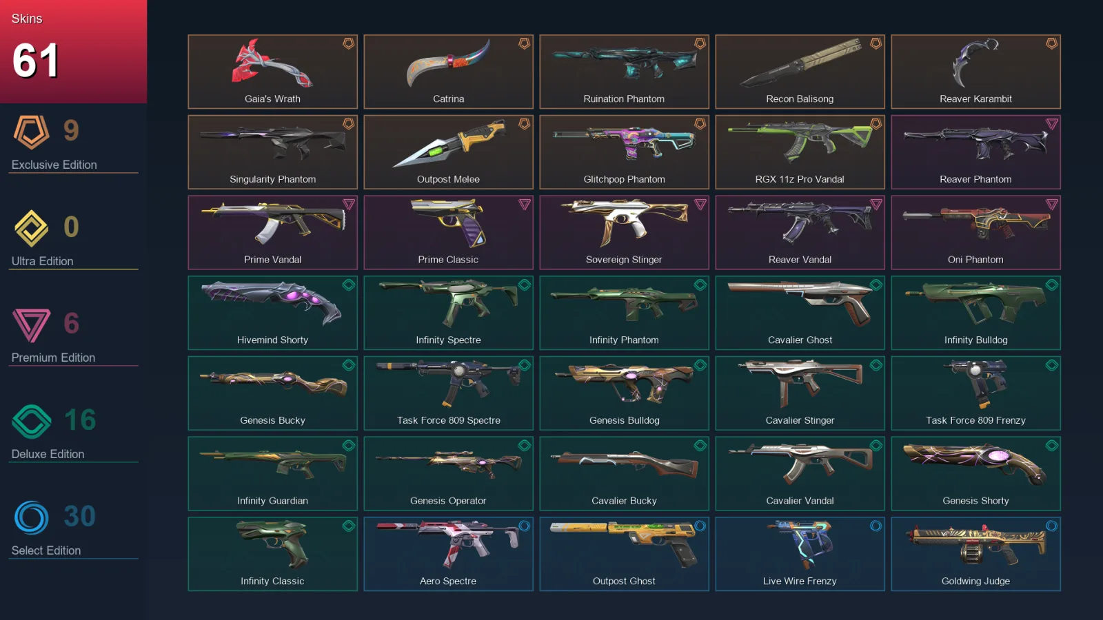 AP | Lv98 | Unranked | 61 Skin | 20 Agent | 63 Buddy — Valorant account