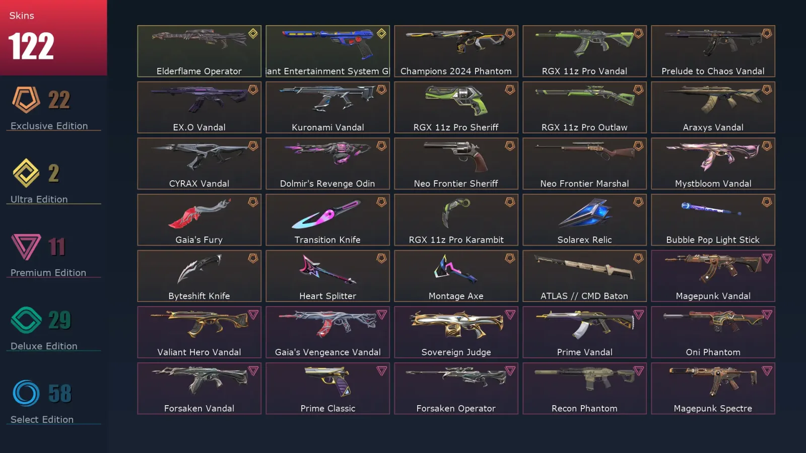 [Valorant] | EU | Level 291 | Platinum 3 | 29 Agents | 122 Skins — Valorant account