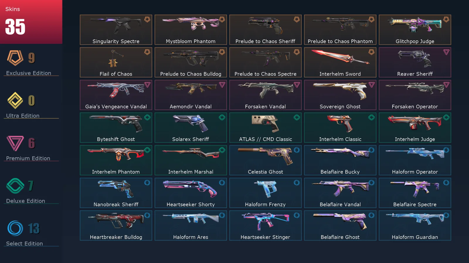 [Valorant] | EU | Level 143 | Platinum 2 | 27 Agents | 35 Skins