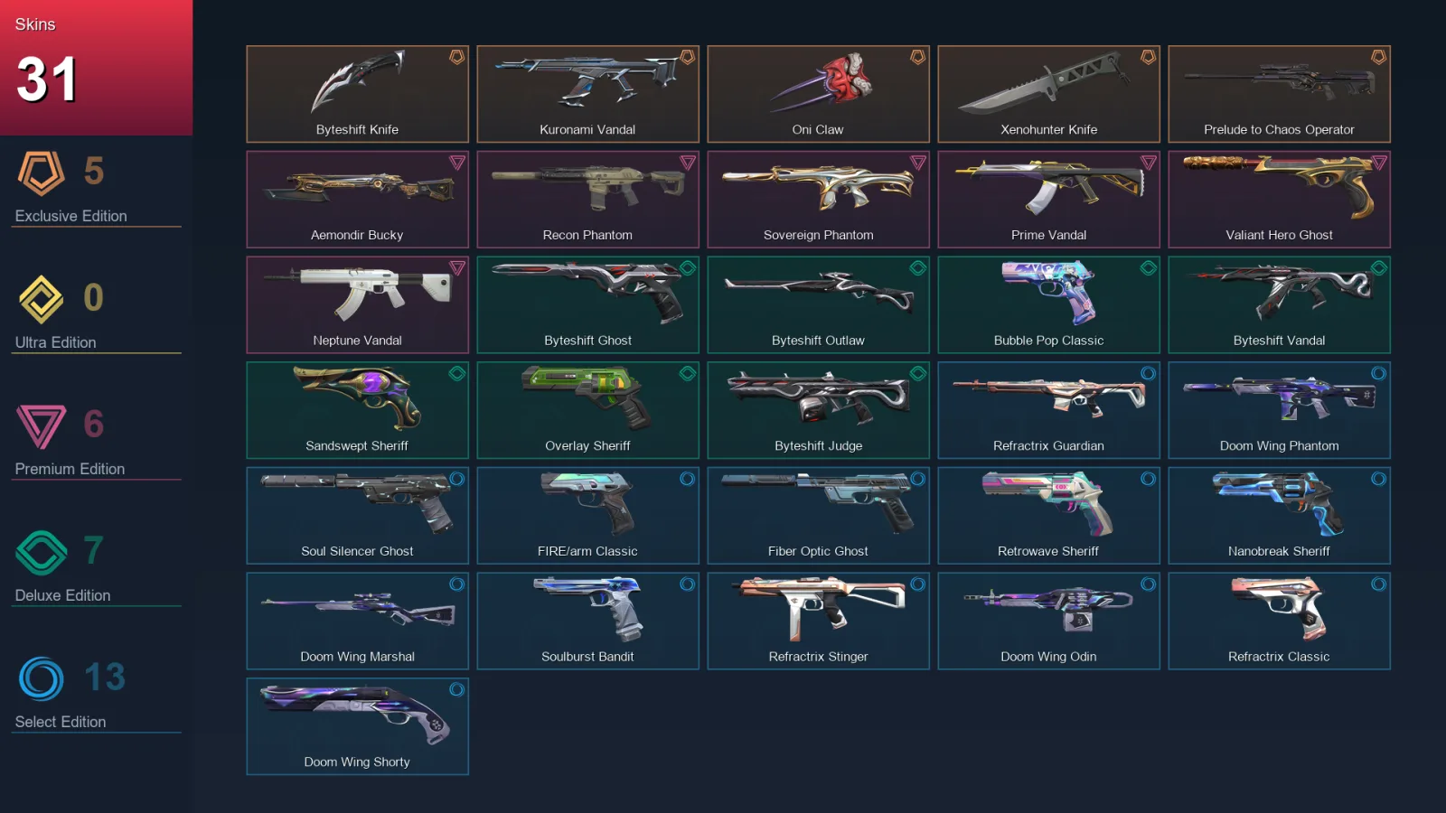 AP | Lv157 | Unranked | 31 Skin | 29 Agent | 65 Buddy