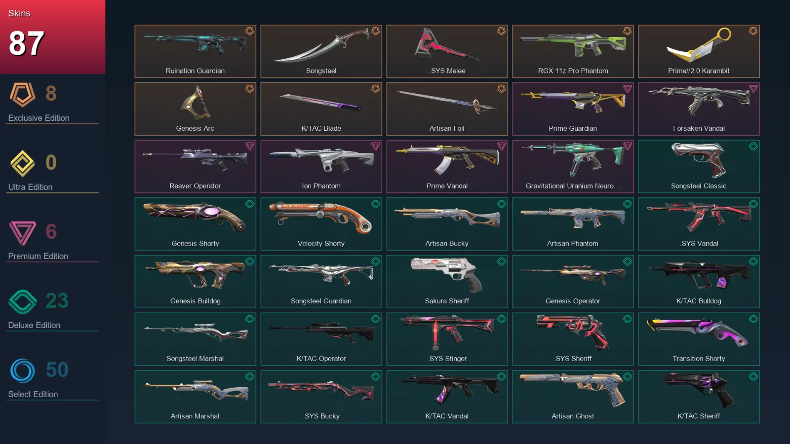 EU | Lv224 | Unranked | 87 Skin | 25 Agent | 120 Buddy