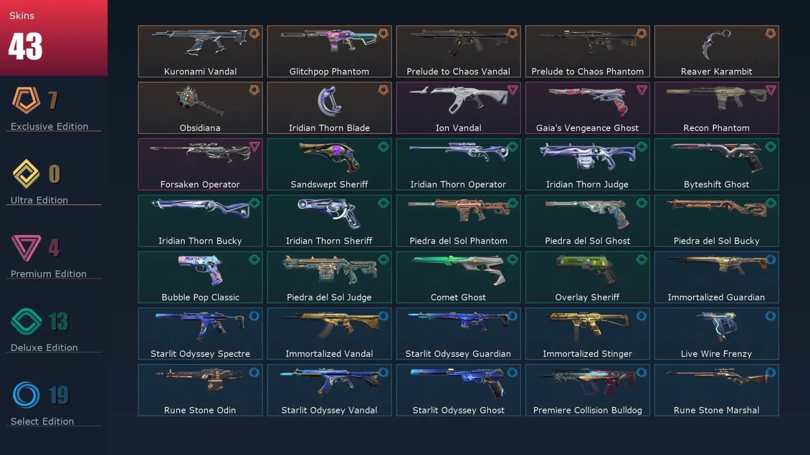 [Valorant] | EU | Level 240 | 28 Agents | 43 Skins