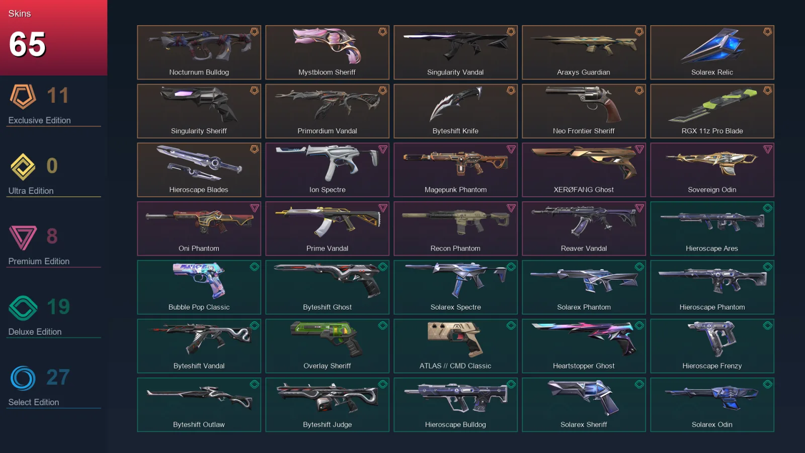 AP | Lv286 | Unranked | 65 Skin | 24 Agent | 105 Buddy