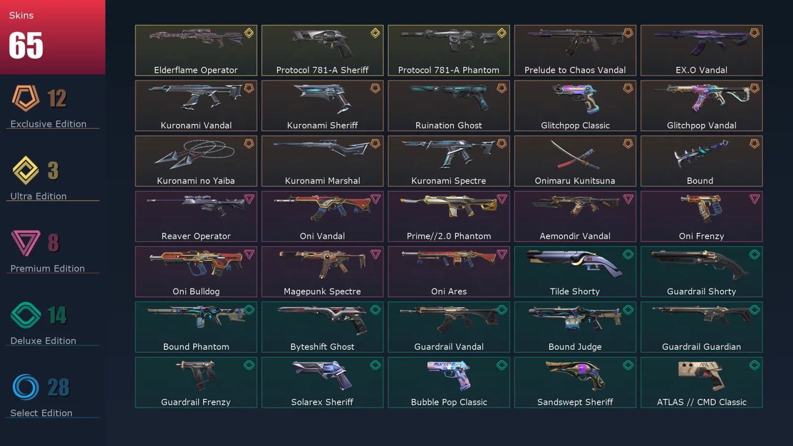[Valorant] | EU | Level 270 | 28 Agents | 65 Skins