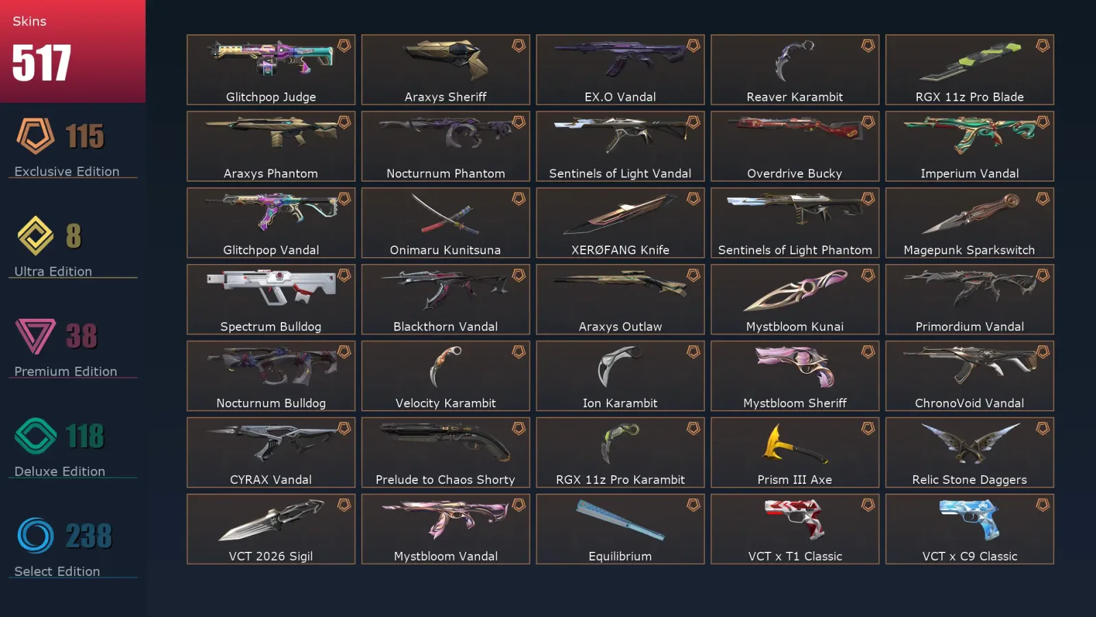 [Valorant] | EU | Level 500 | 29 Agents | 517 Skins