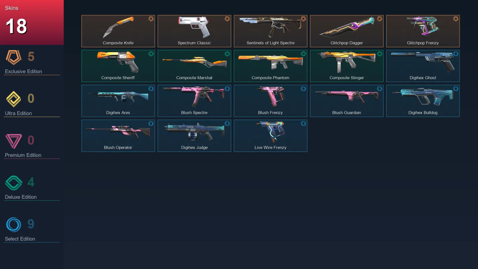 EU | Lv52 | Unranked | 18 Skin | 11 Agent | 21 Buddy — Live Wire Frenzy