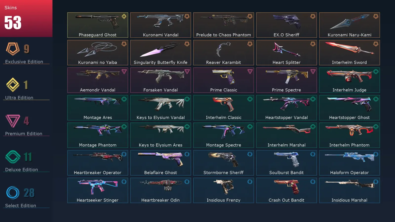 [Valorant] | EU | Level 54 | Platinum 2 | 17 Agents | 53 Skins — Valorant account