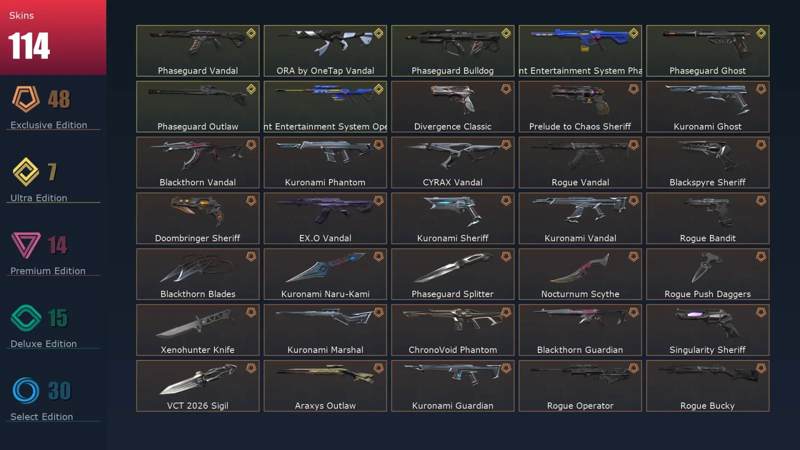 [Valorant] | EU | Level 79 | Diamond 3 | 24 Agents | 114 Skins