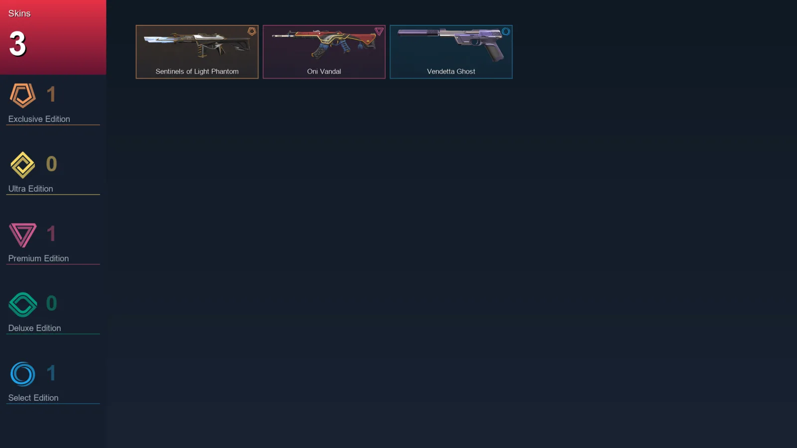 NA | Sentinels of Light Phantom | Oni Vandal | Vendetta Ghost | 3 Skin | 24 Agent | 29 Buddy | Lv85