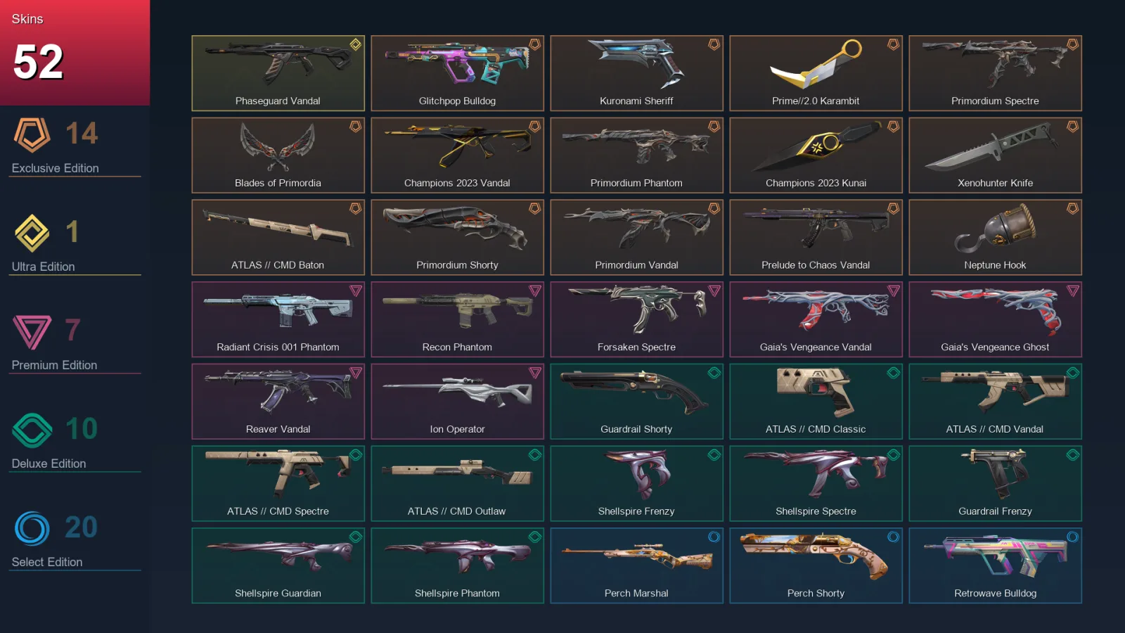 EU | Lv57 | Unranked | 52 Skin | 18 Agent | 39 Buddy
