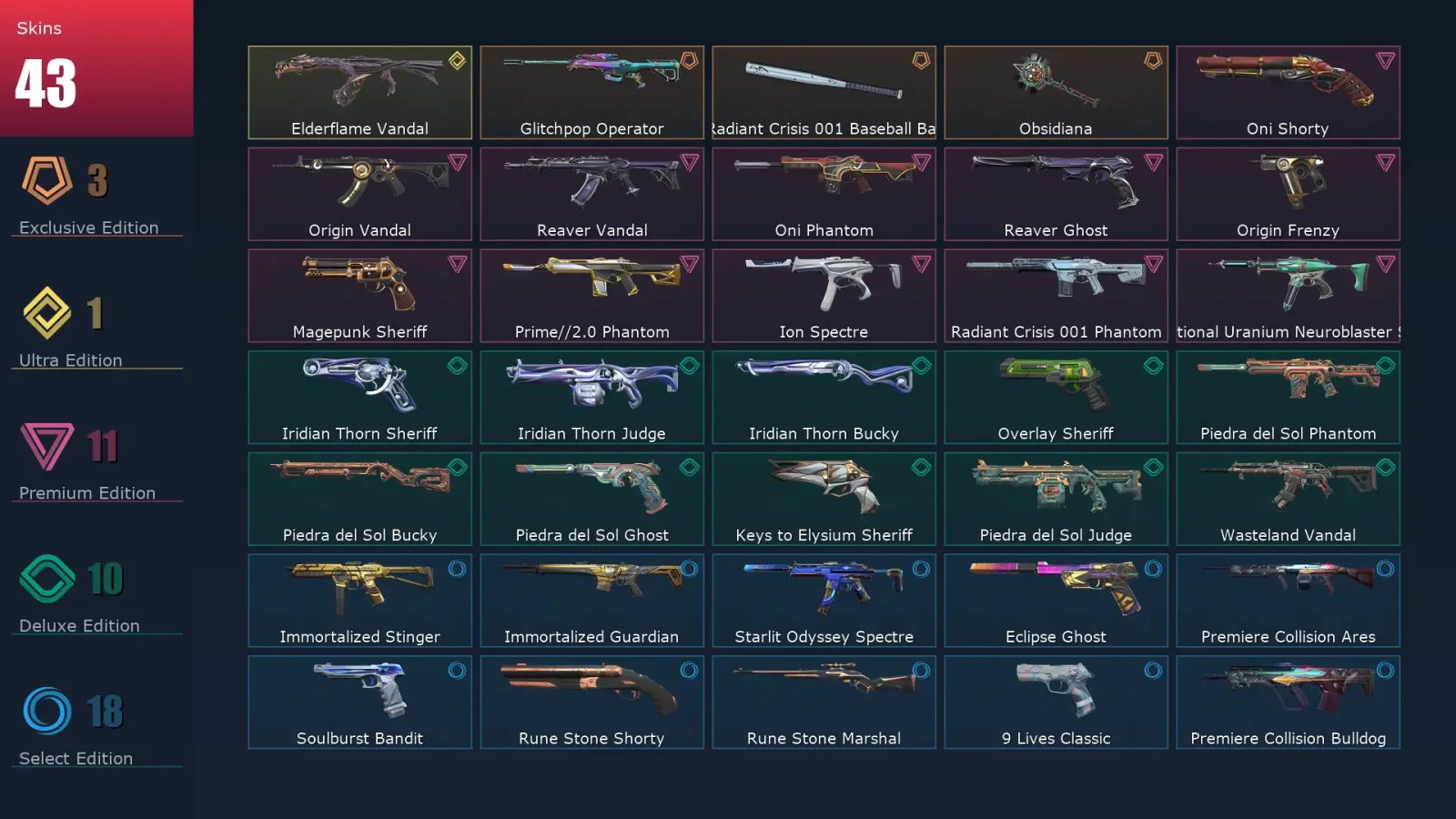 [Valorant] | EU | Level 142 | Platinum 2 | 29 Agents | 43 Skins
