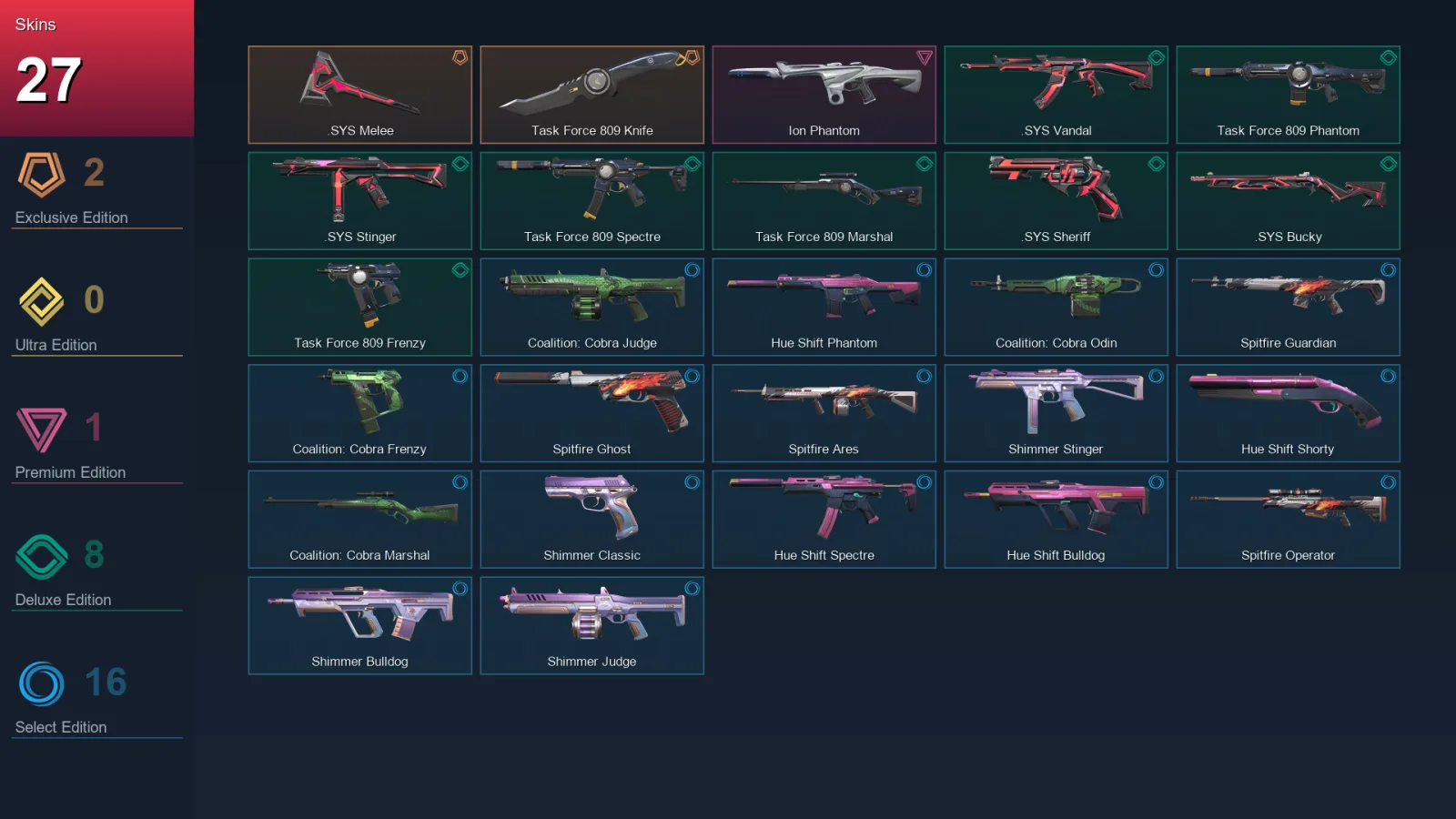 EU | Lv50 | Unranked | 27 Skin | 20 Agent | 28 Buddy