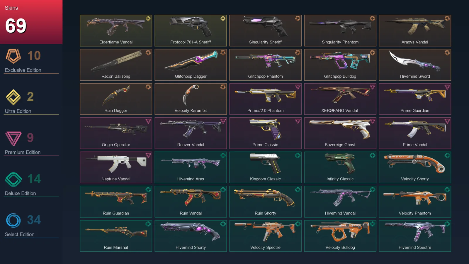 AP | Lv213 | Unranked | 69 Skin | 25 Agent | 104 Buddy — Valorant account
