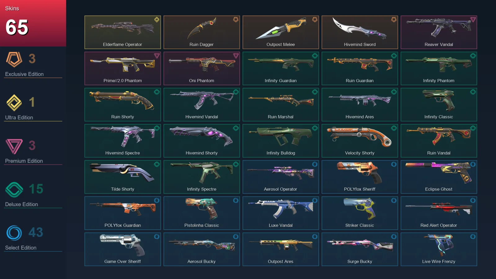 AP | Lv202 | Unranked | 65 Skin | 21 Agent | 100 Buddy