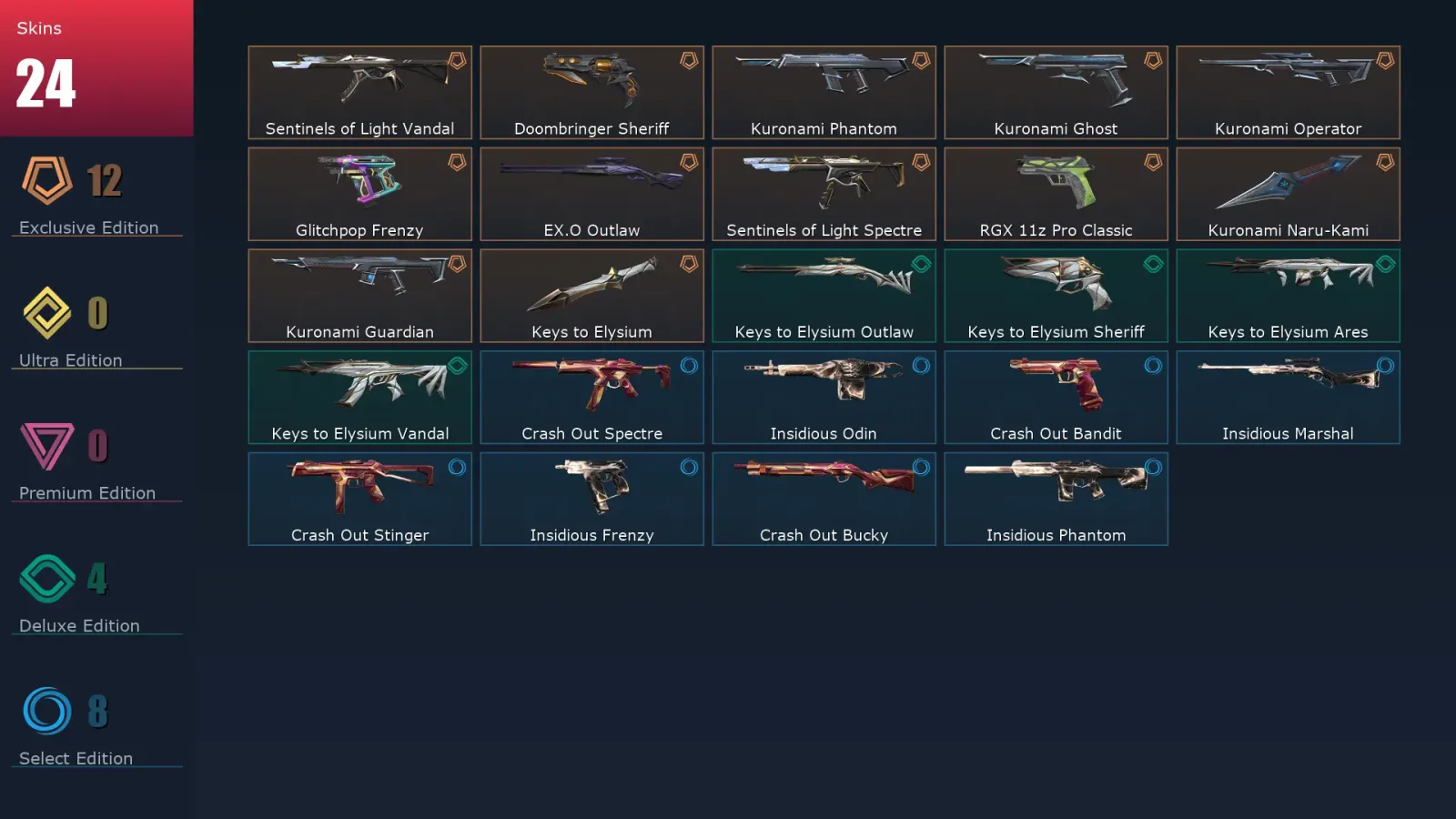 [Valorant] | EU | Level 33 | Diamond 1 | 11 Agents | 24 Skins
