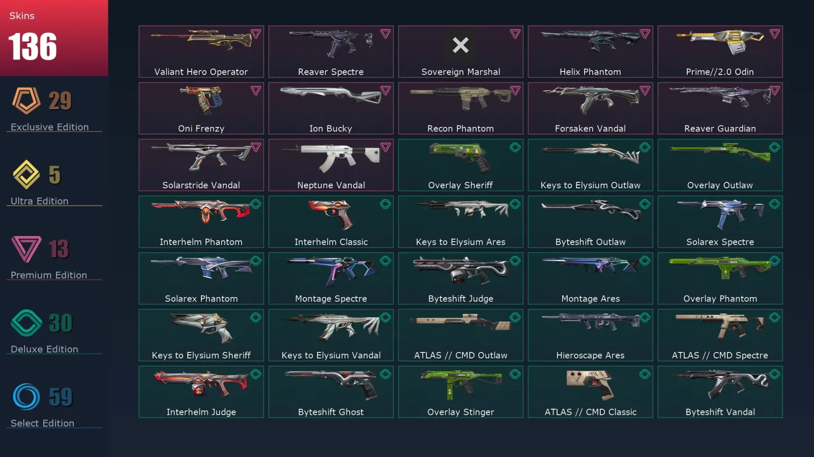 [Valorant] | EU | Level 153 | 29 Agents | 136 Skins