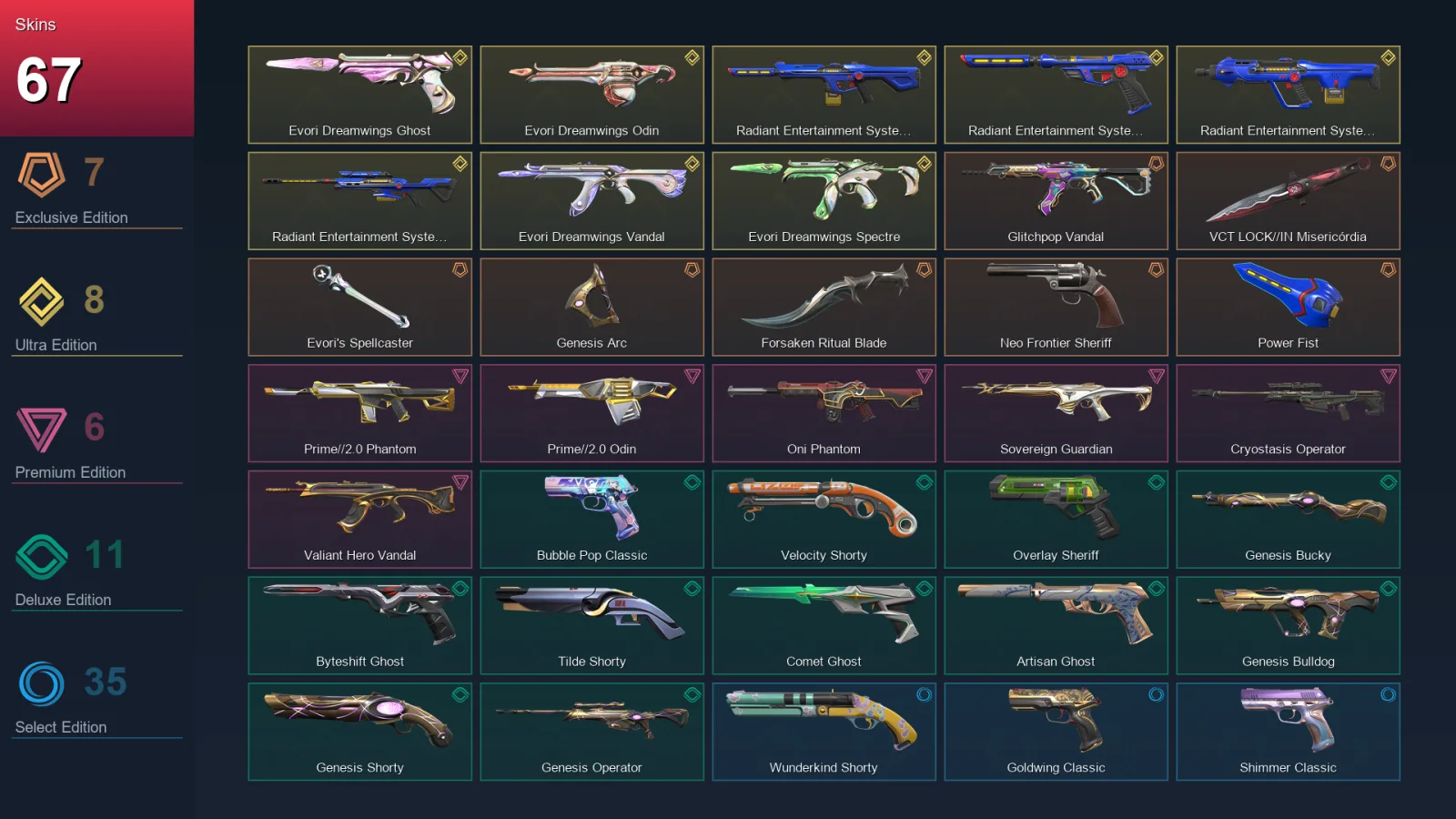 AP | Lv433 | Unranked | 67 Skin | 28 Agent | 141 Buddy