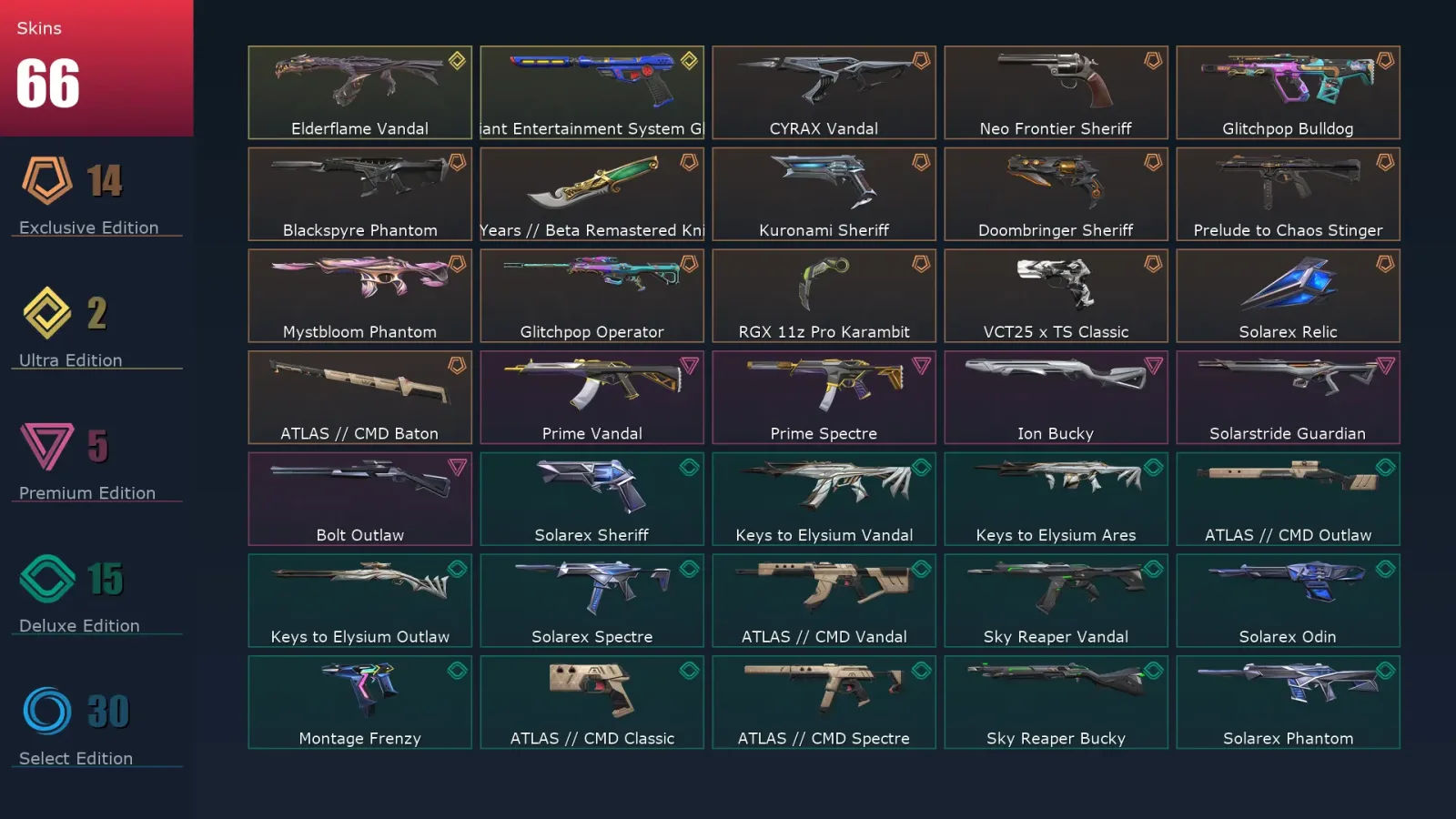 [Valorant] | EU | Level 91 | Silver 3 | 23 Agents | 66 Skins