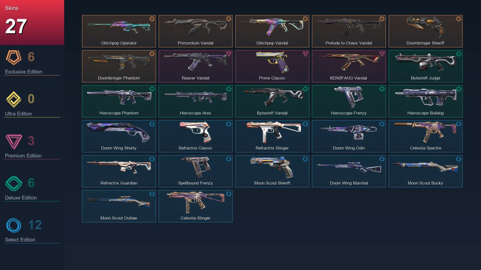 EU | Lv26 | Unranked | 27 Skin | 9 Agent | 16 Buddy