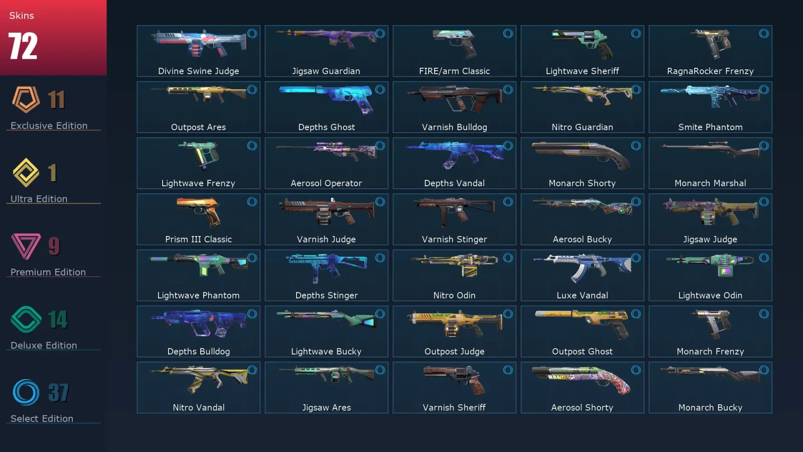 [Valorant] | EU | Level 63 | Diamond 3 | 18 Agents | 72 Skins