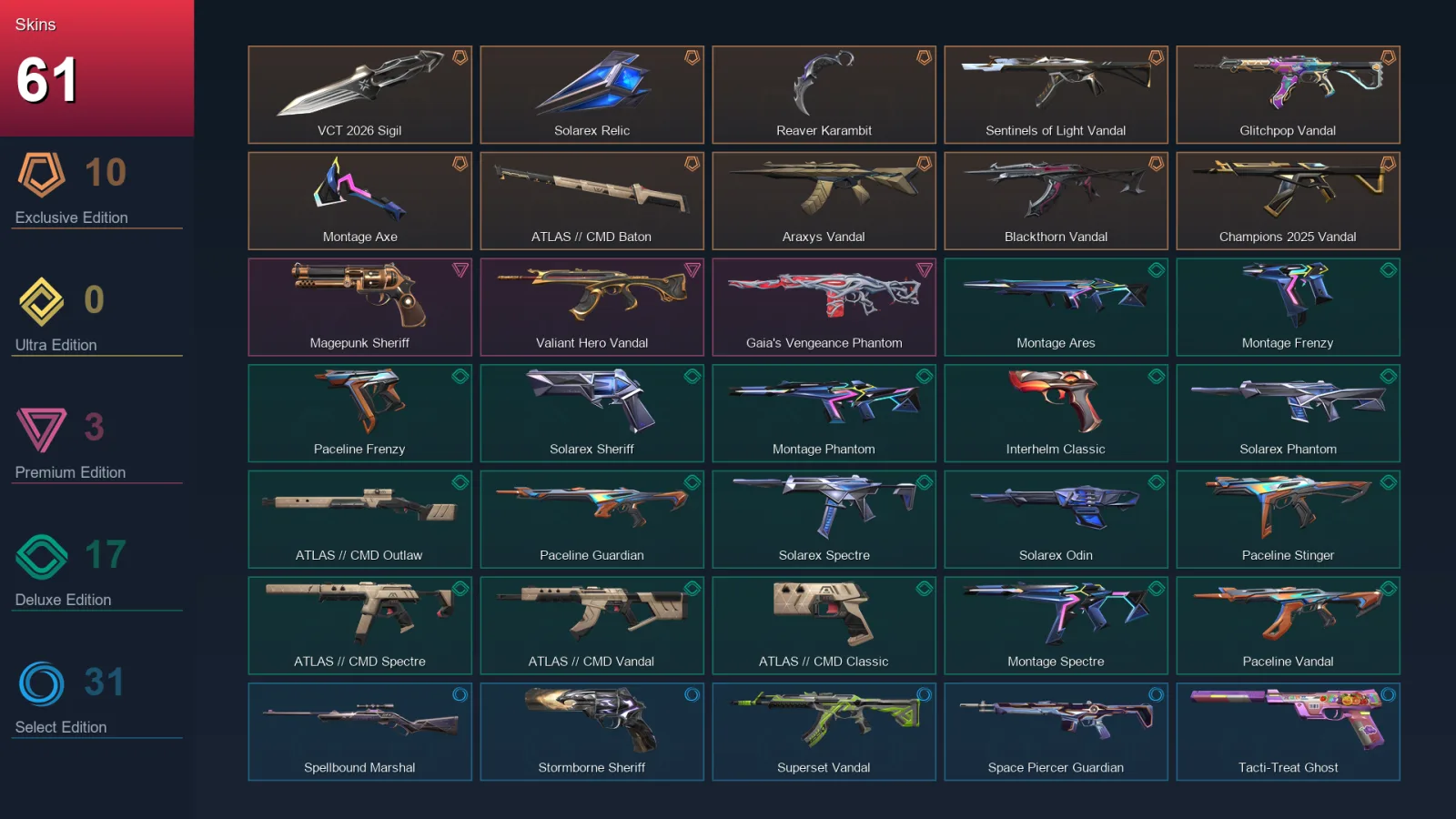 EU | Lv148 | Unranked | 61 Skin | 29 Agent | 54 Buddy — Valorant account