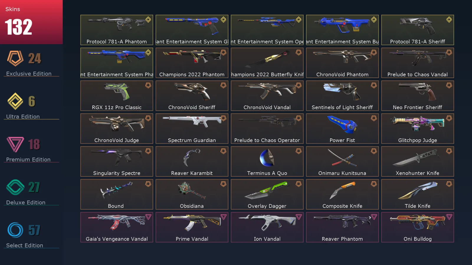 [Valorant] | EU | Level 189 | 27 Agents | 132 Skins