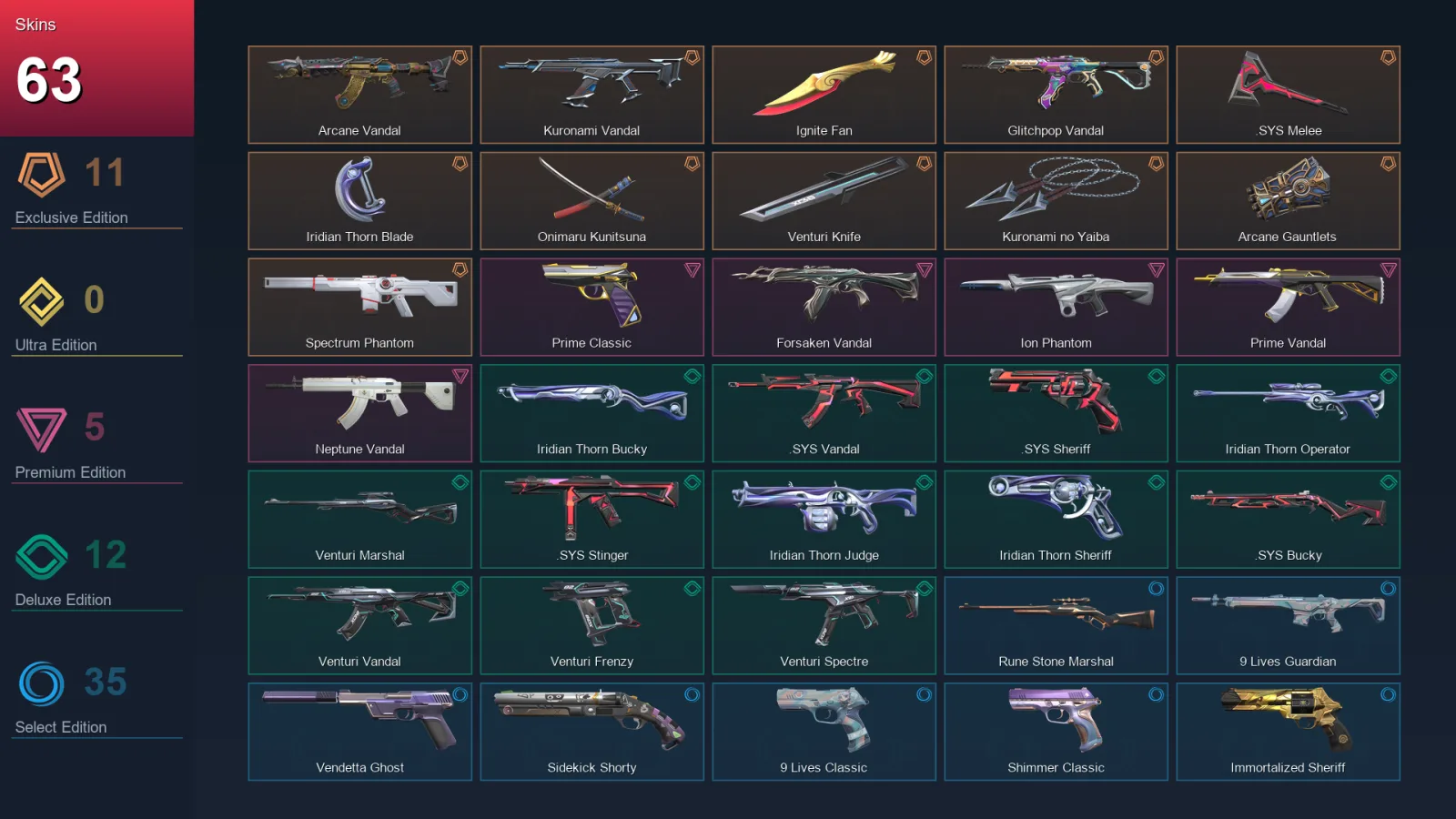 AP | Lv184 | Unranked | 63 Skin | 25 Agent | 86 Buddy — Valorant account