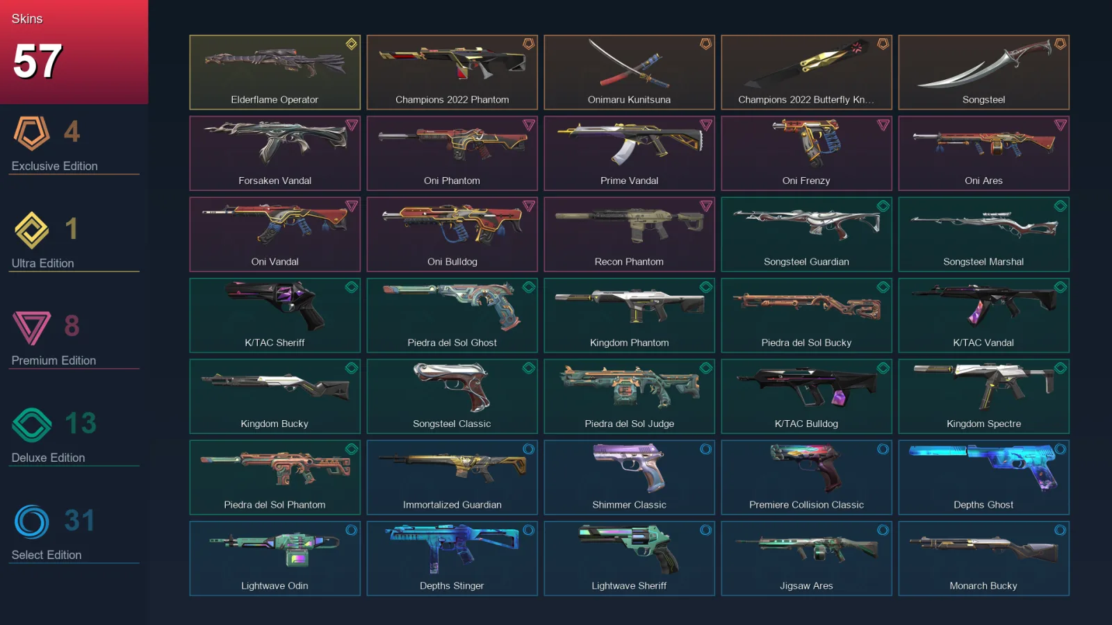 AP | Lv142 | Unranked | 57 Skin | 27 Agent | 96 Buddy
