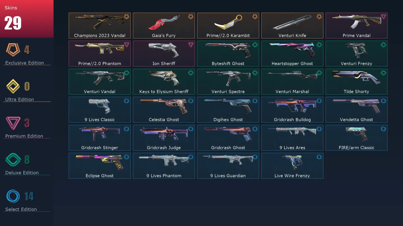 [Valorant] | EU | Level 223 | 29 Agents | 29 Skins