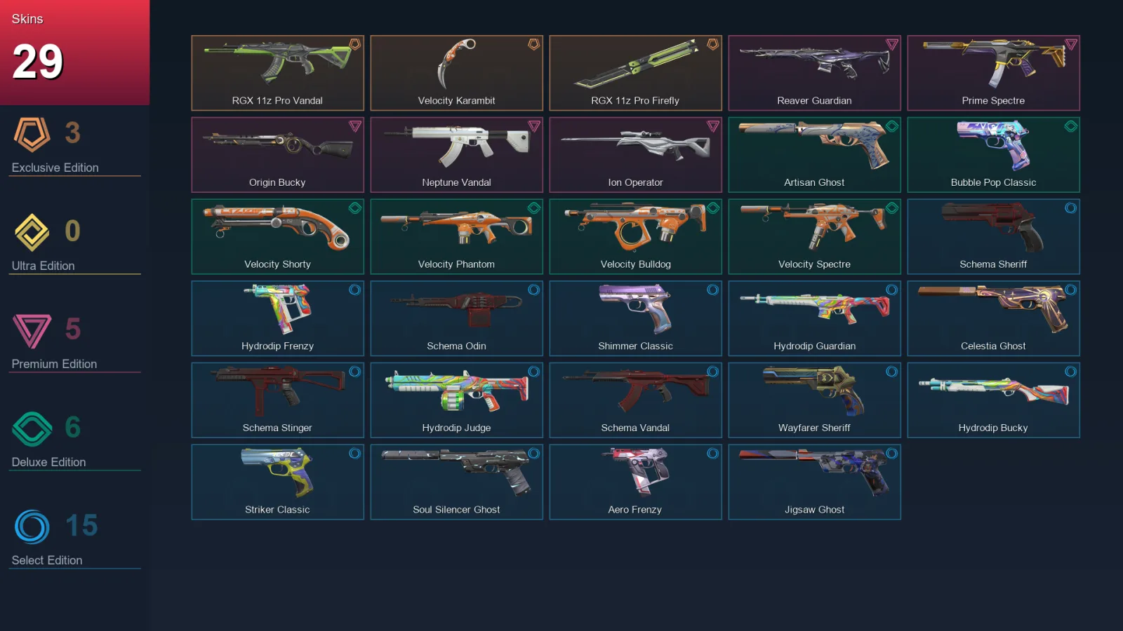 AP | Lv301 | Unranked | 29 Skin | 29 Agent | 121 Buddy