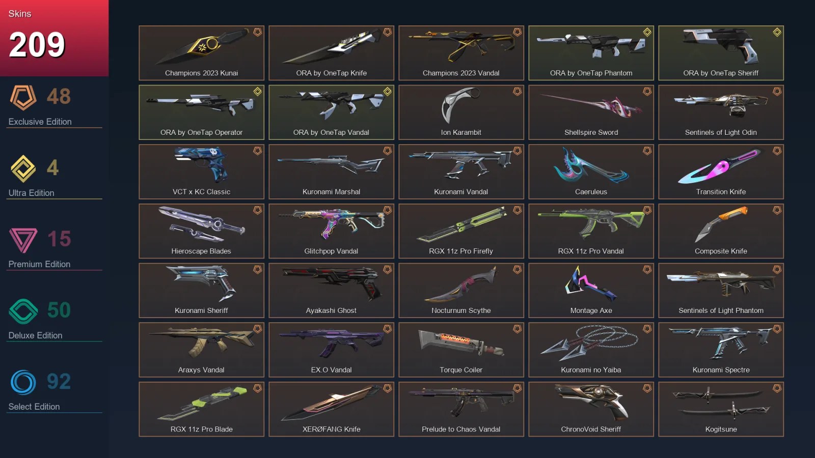 EU | Lv260 | Unranked | 209 Skin | 29 Agent | 159 Buddy