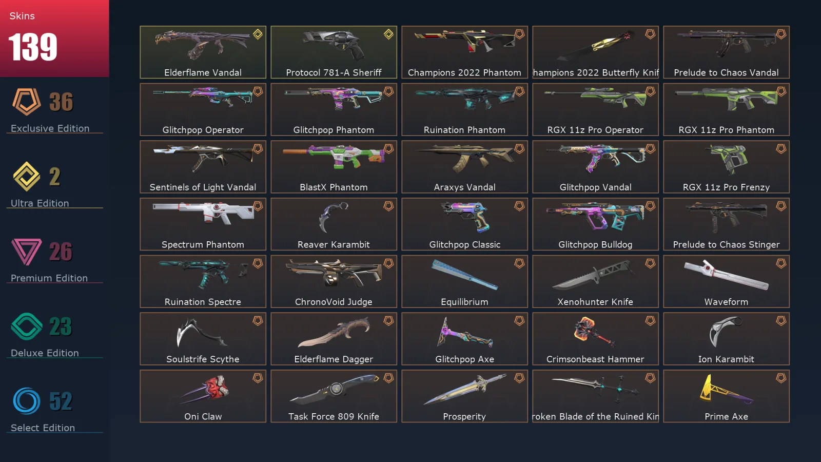 [Valorant] | EU | Level 273 | Platinum 2 | 29 Agents | 139 Skins