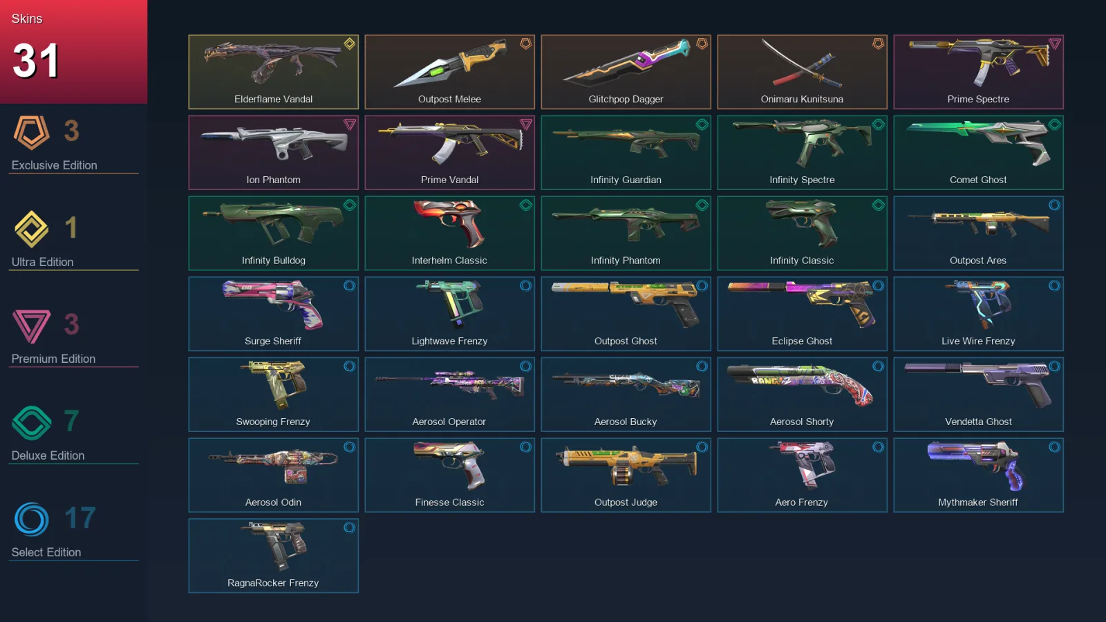 EU | Lv200 | Unranked | 31 Skin | 28 Agent | 103 Buddy