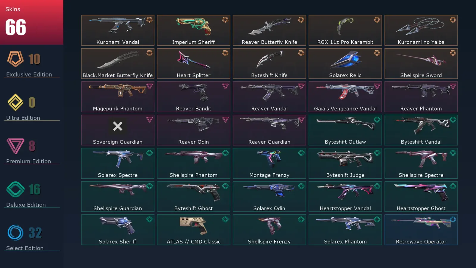 [Valorant] | EU | Level 140 | 29 Agents | 66 Skins