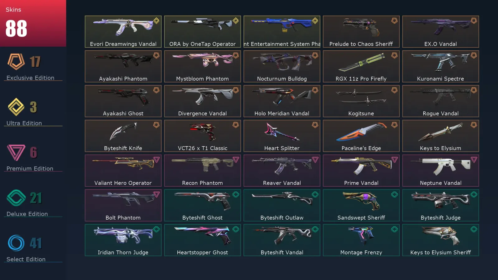 [Valorant] | EU | Level 269 | Diamond 3 | 29 Agents | 88 Skins — Valorant account