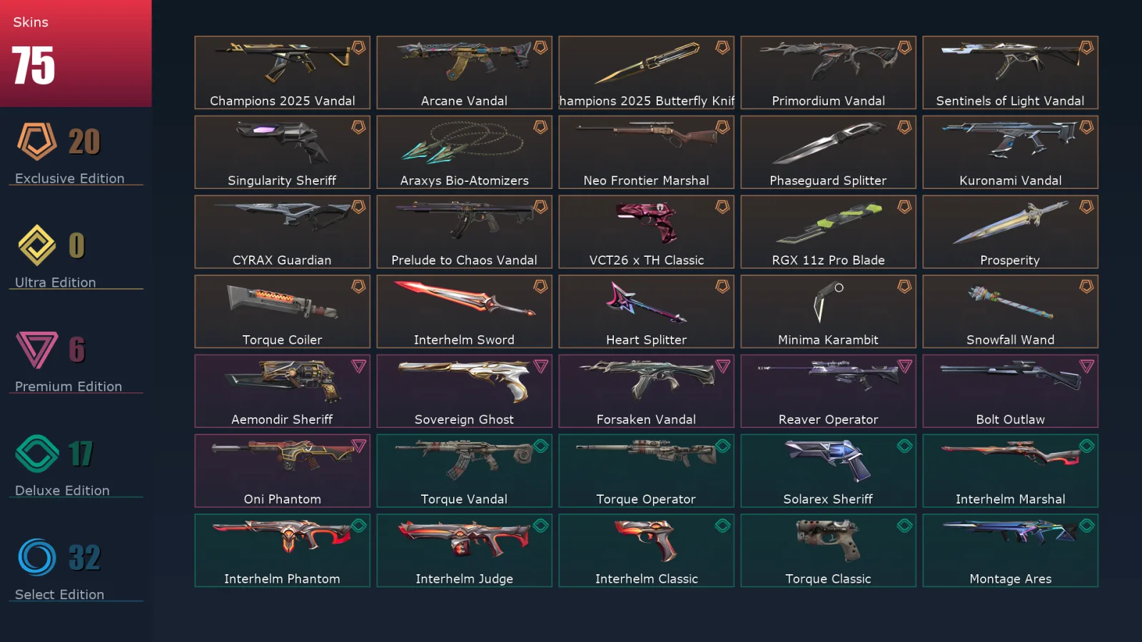 [Valorant] | EU | Level 133 | 28 Agents | 75 Skins