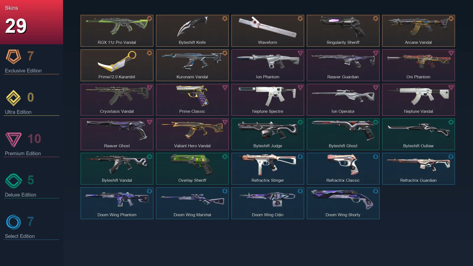 AP | Lv119 | Unranked | 29 Skin | 28 Agent | 73 Buddy