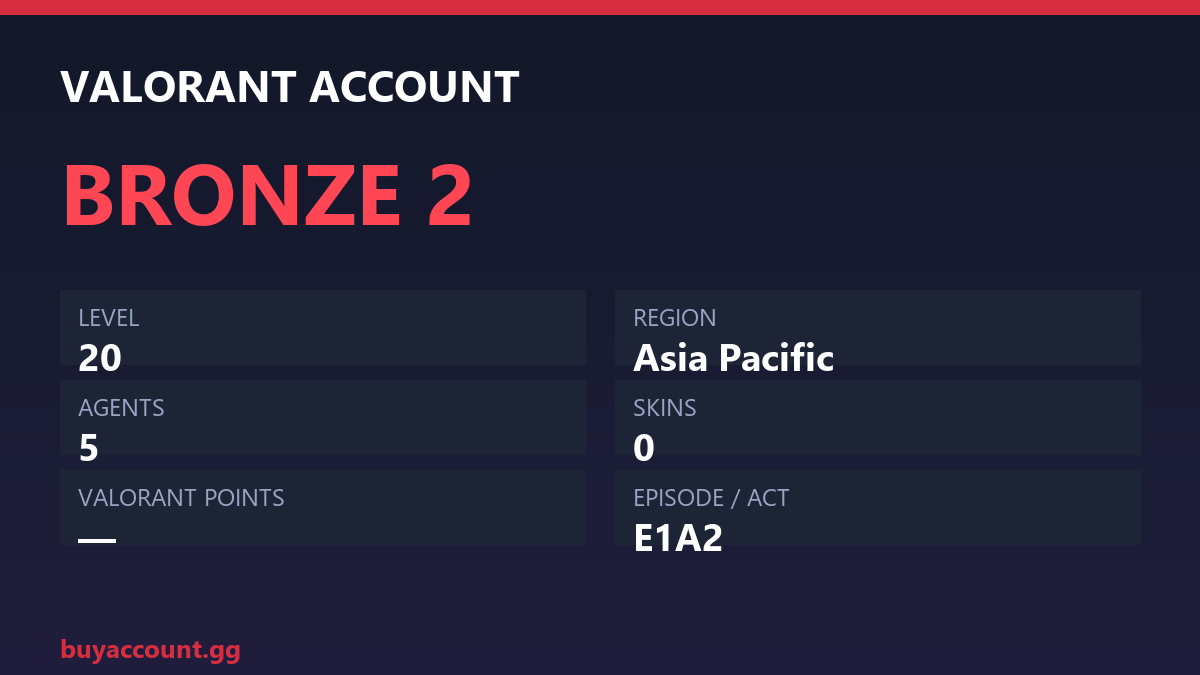 Valorant Account — Bronze 2 | Level 20 | 5 Agents | AP — Bronze Valorant