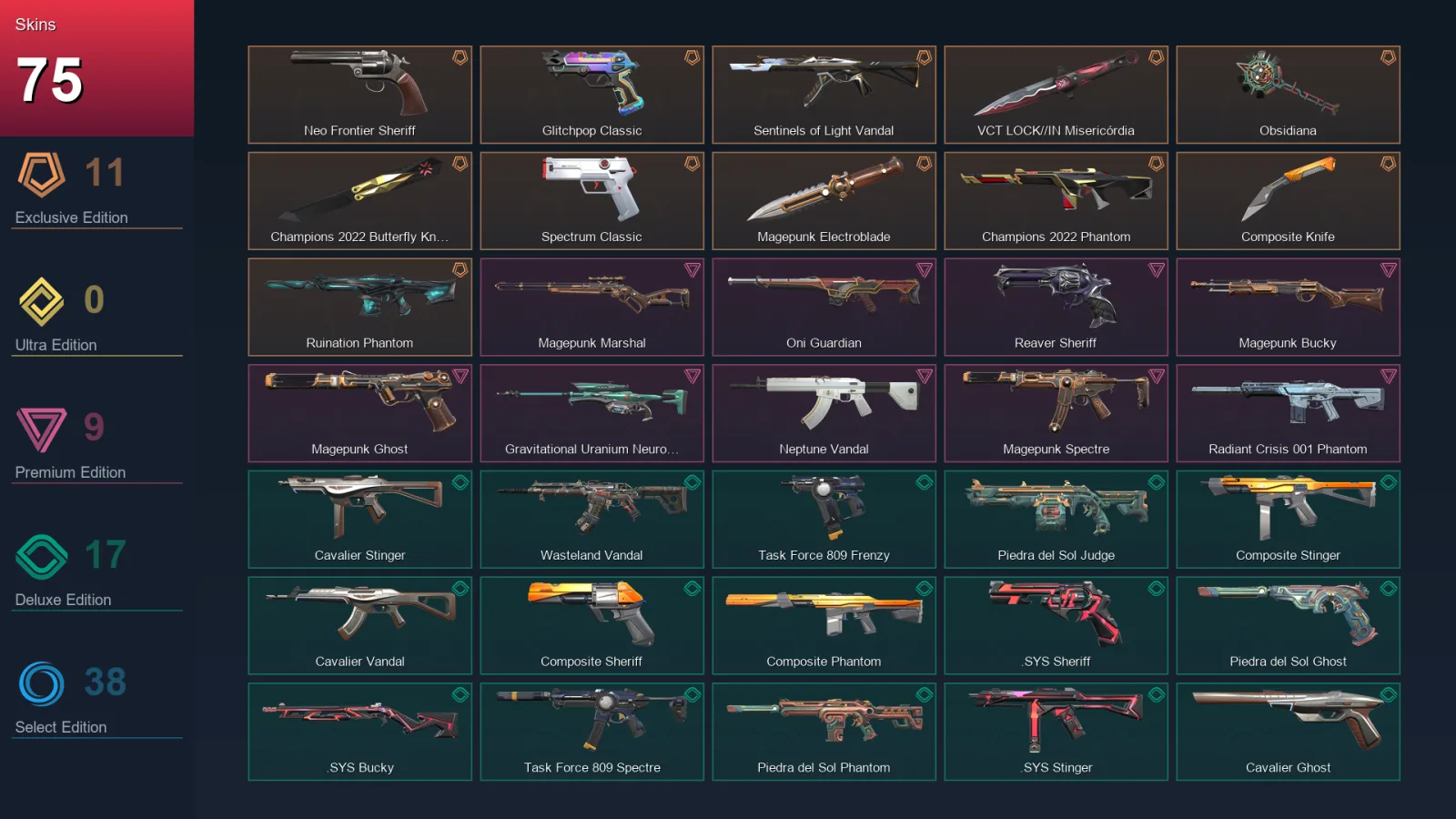 NA | Lv72 | Unranked | 75 Skin | 22 Agent | 54 Buddy