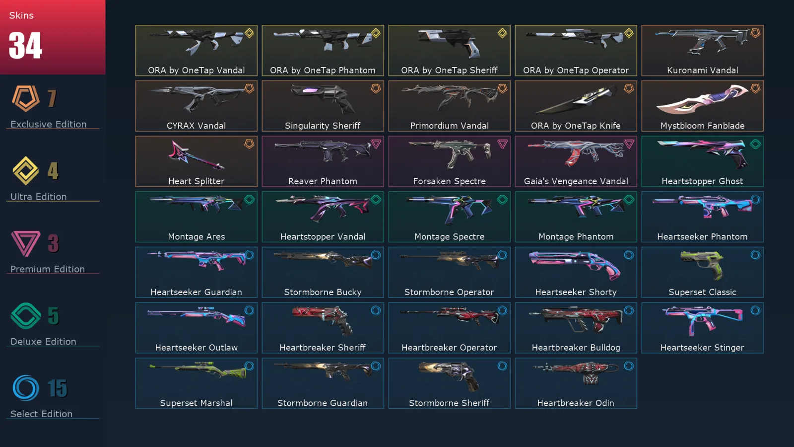 [Valorant] | EU | Level 59 | 19 Agents | 34 Skins