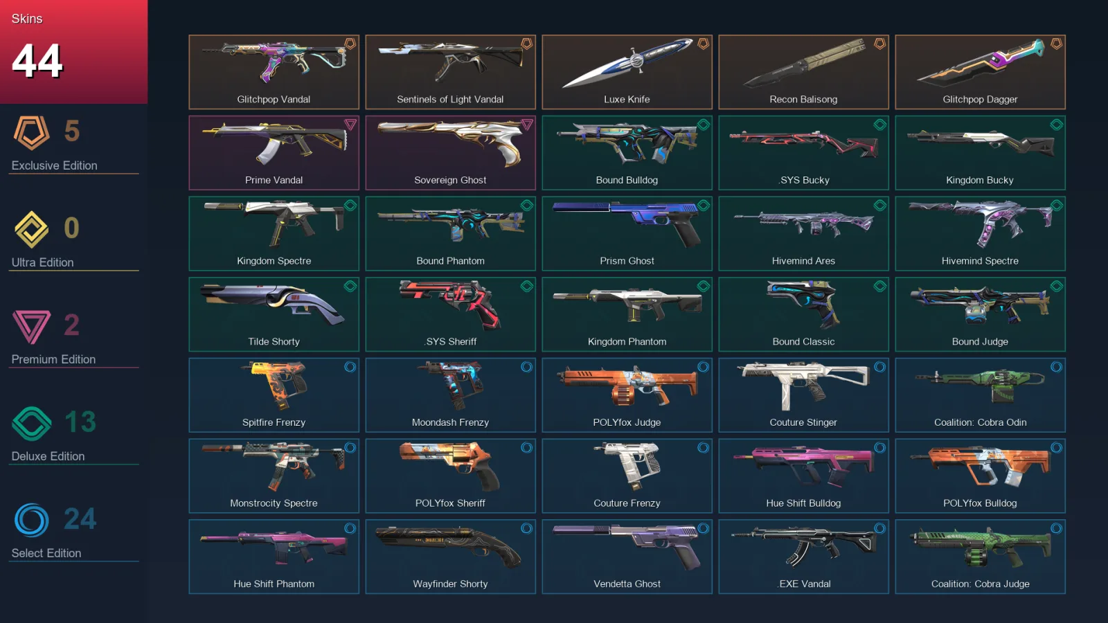 NA | Lv69 | Unranked | 44 Skin | 8 Agent | 56 Buddy